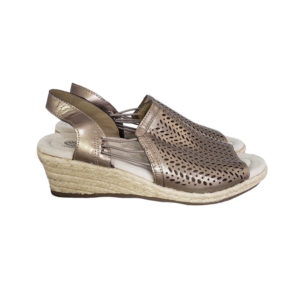 Earth Spirit‎ Gelron Cushion Womens Size 10 Bronze Metallic Laser Cut Espadrille